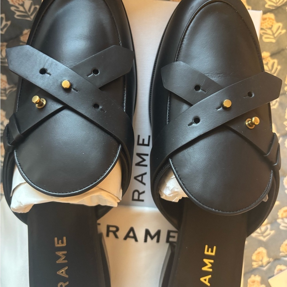 🖤 FRAME Le Sweetzer Leather Loafer Mule – Noir – Size 9.5/10 (41.5) NIB - Picture 9 of 11